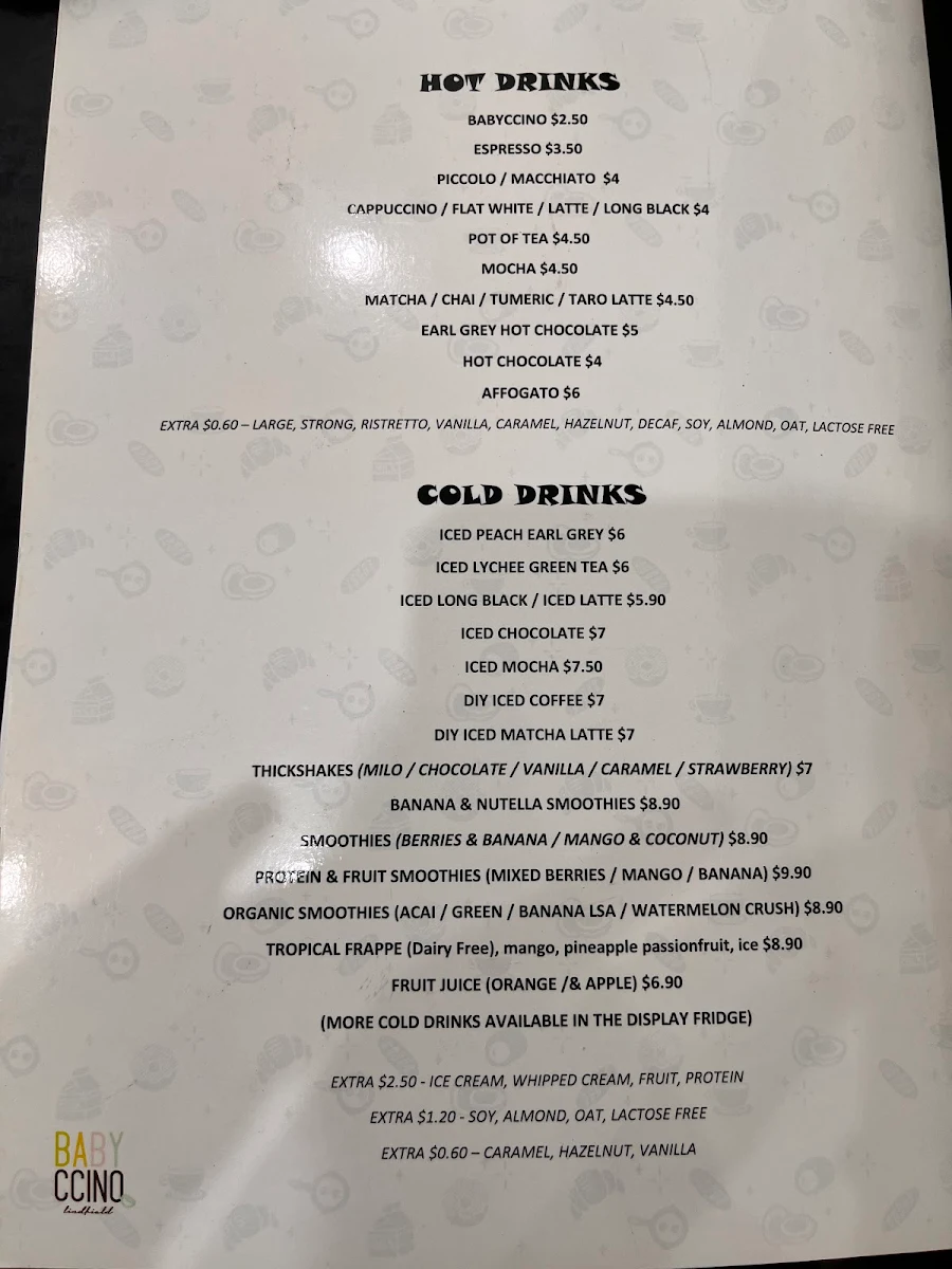 Menu, Babyccino