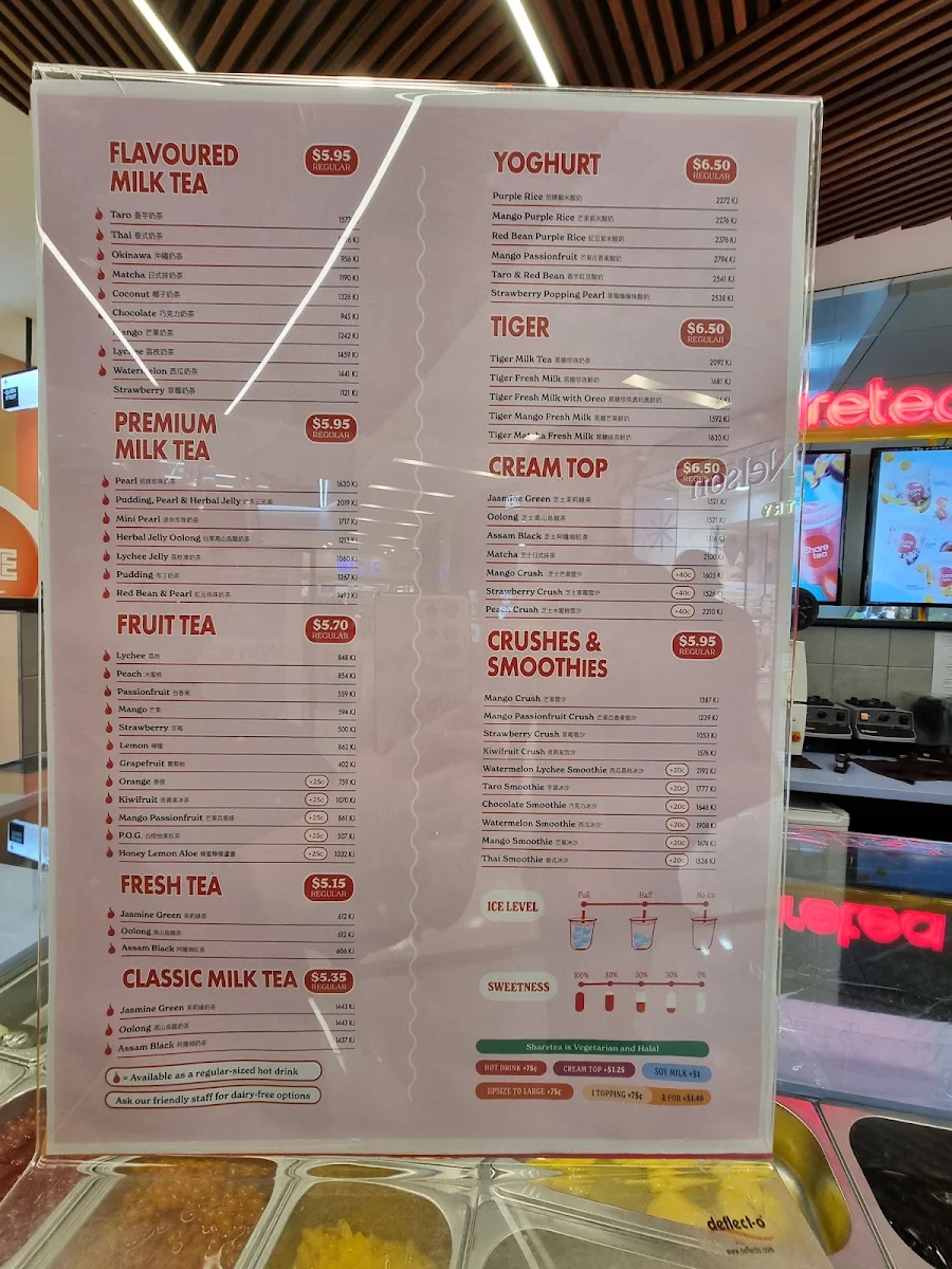 Menu, Sharetea MacArthur Central