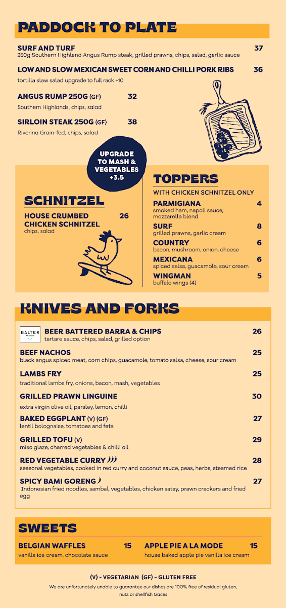 Menu, Tacking Point Tavern