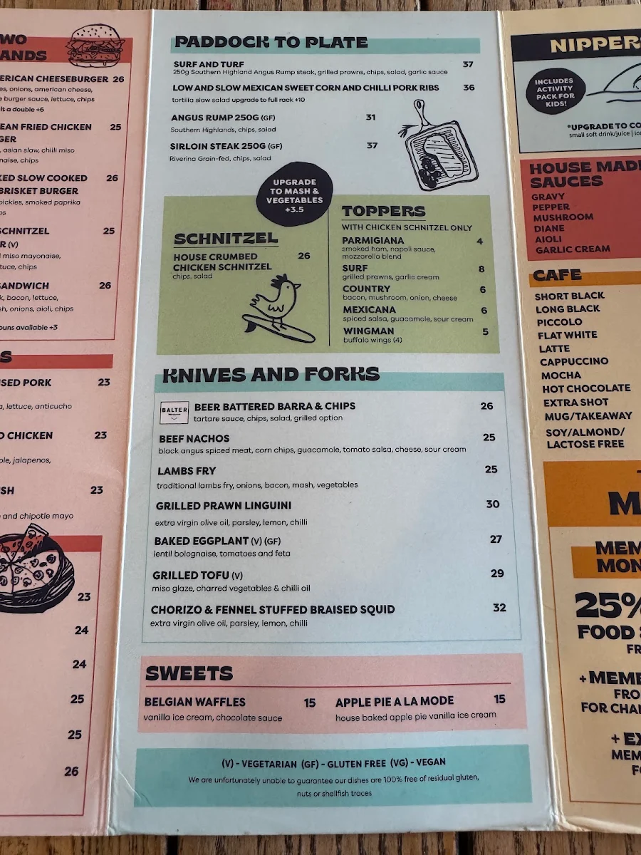Menu, Tacking Point Tavern