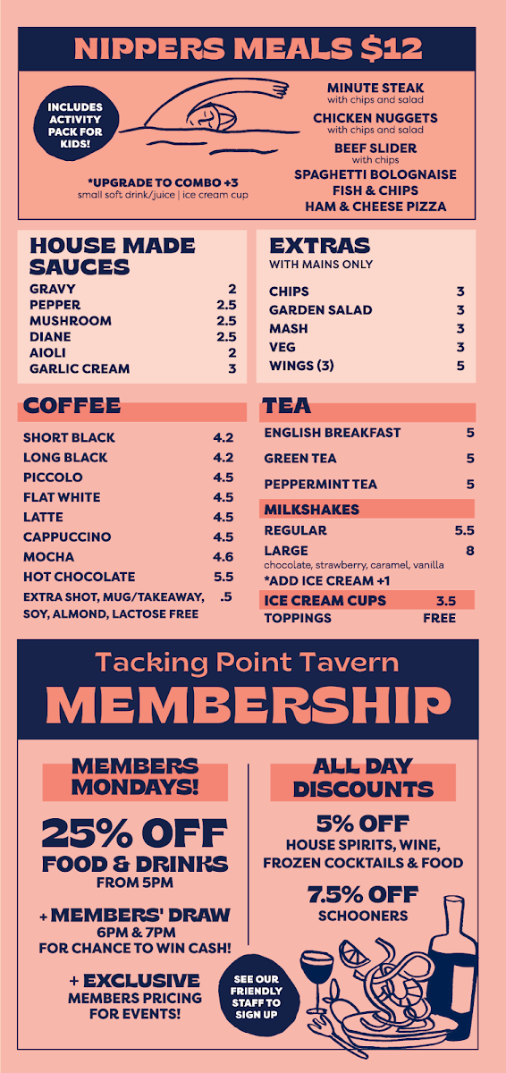 Menu, Tacking Point Tavern