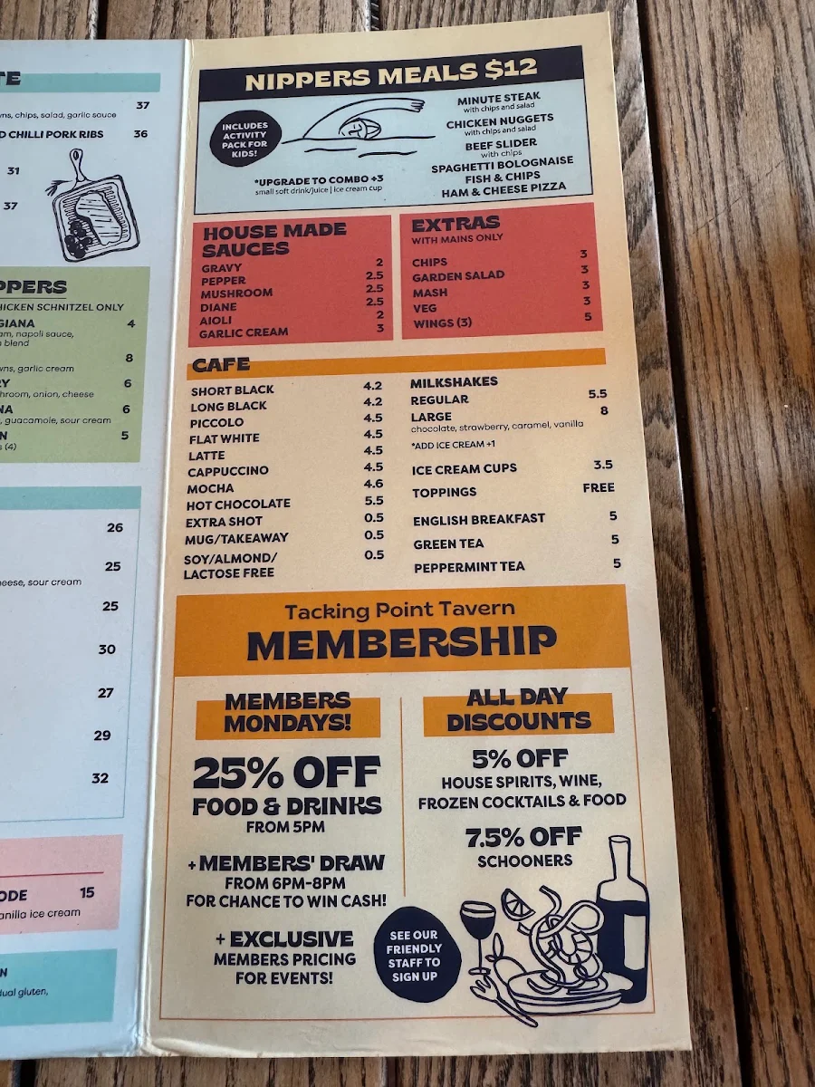 Menu, Tacking Point Tavern