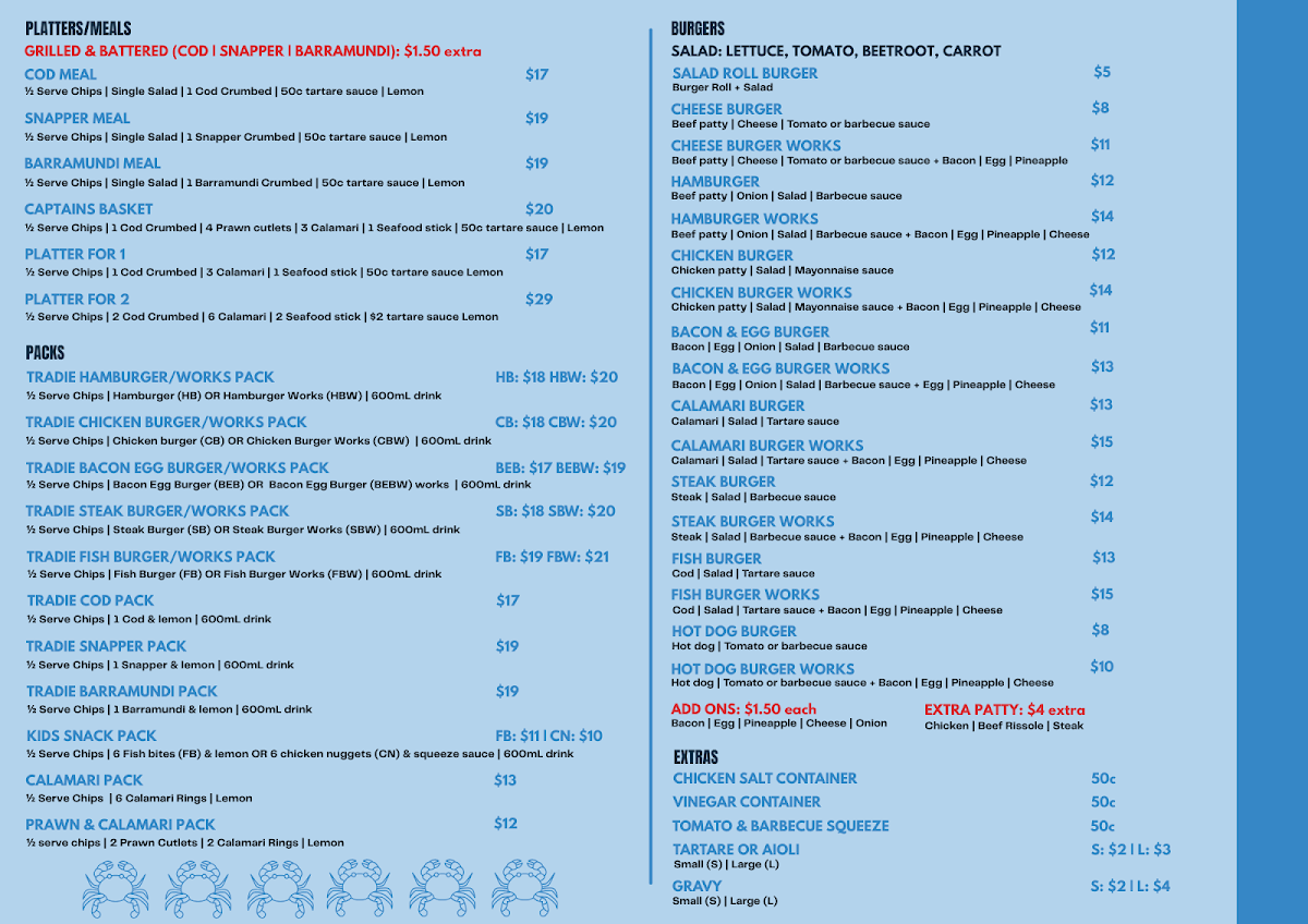 Menu, The Krusty Krab Seafoods