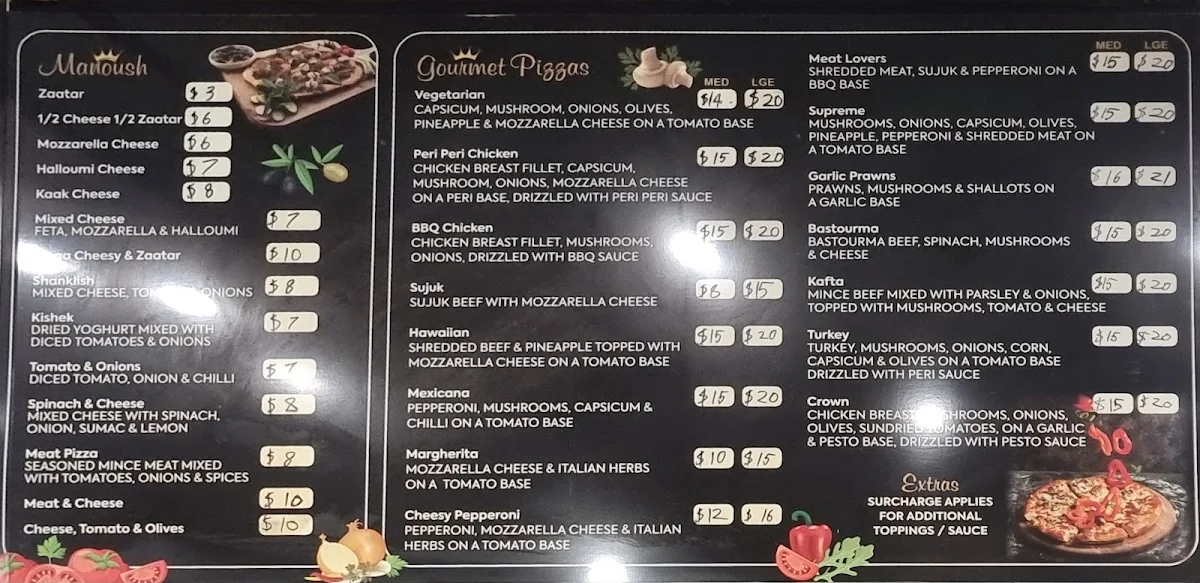 Menu, Crown Bakery