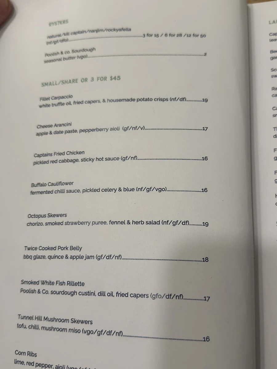 Menu, Lost Captain Restaurant & Taphouse