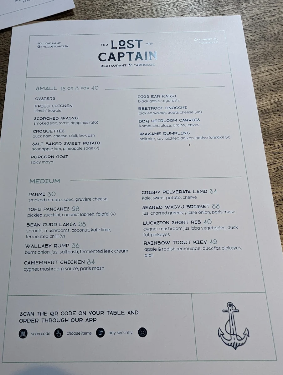 Menu, Lost Captain Restaurant & Taphouse