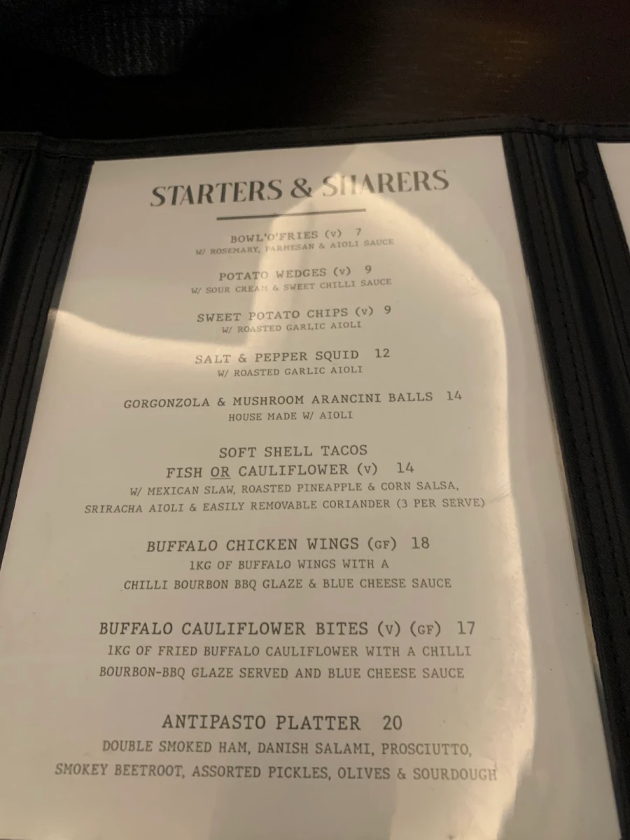 Menu, The Illawarra Hotel