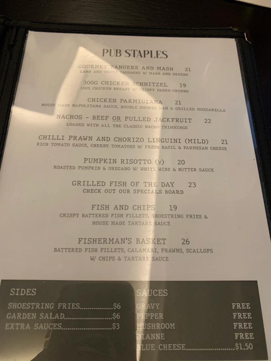 Menu, The Illawarra Hotel