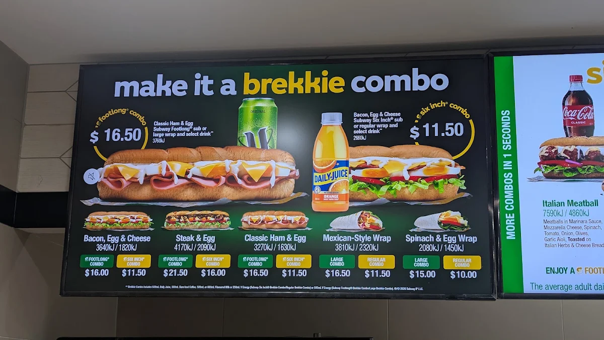 Menu, Subway Glen Waverley