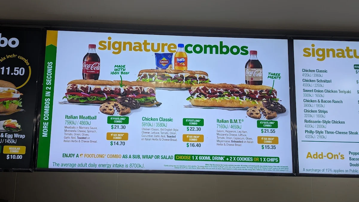 Menu, Subway Glen Waverley