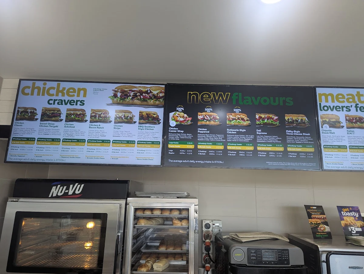 Menu, Subway Glen Waverley