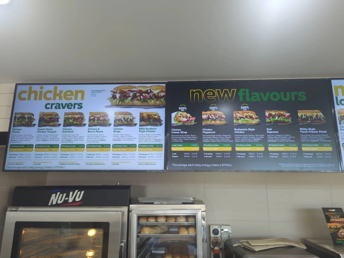 Menu, Subway Glen Waverley