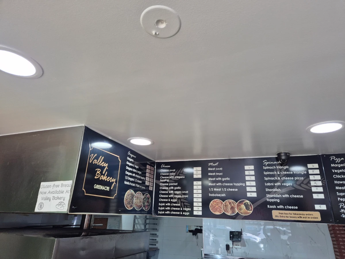 Menu, Valley Bakery