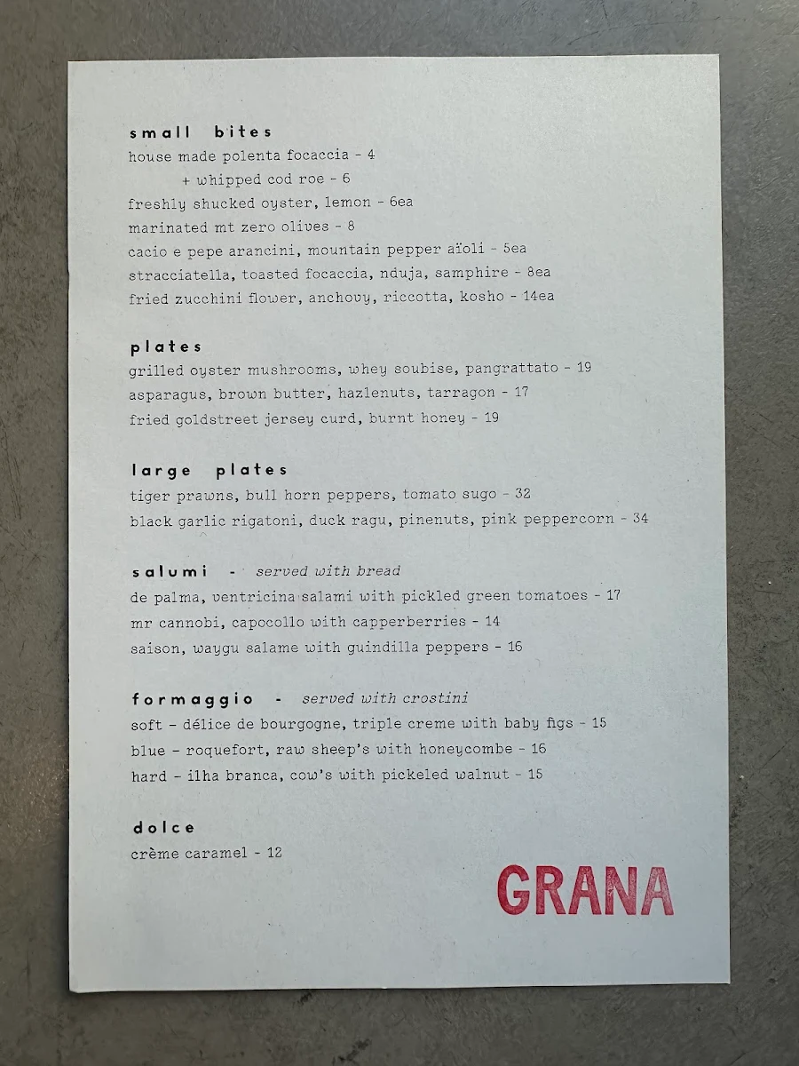 Menu, Grana