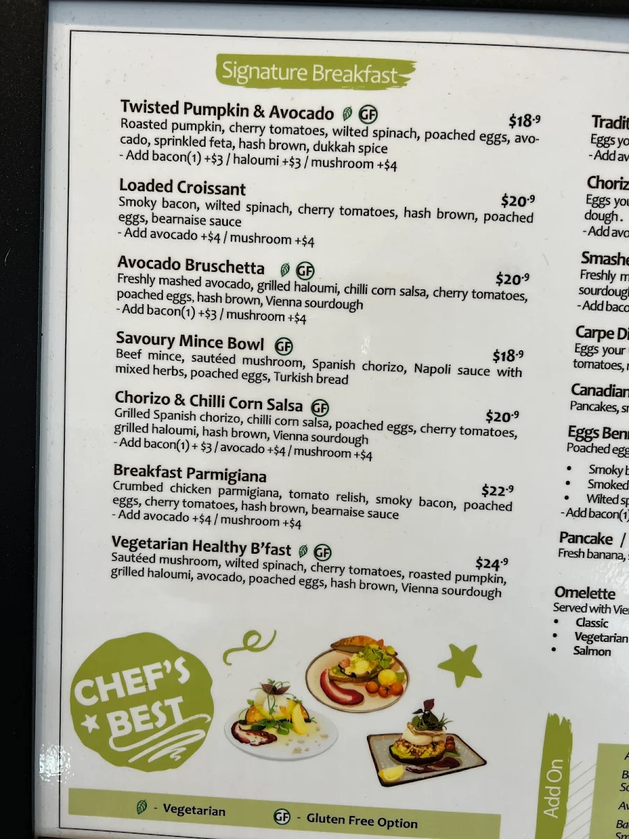 Menu, Carpe Diem Cafe