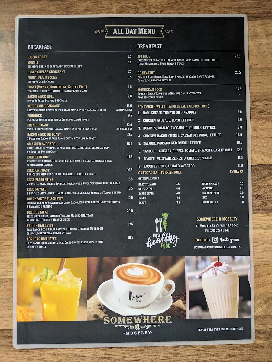 Menu, Somewhere @ Moseley