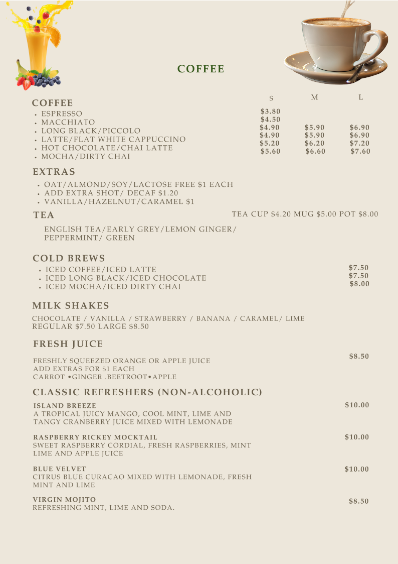 Menu, Somewhere @ Moseley