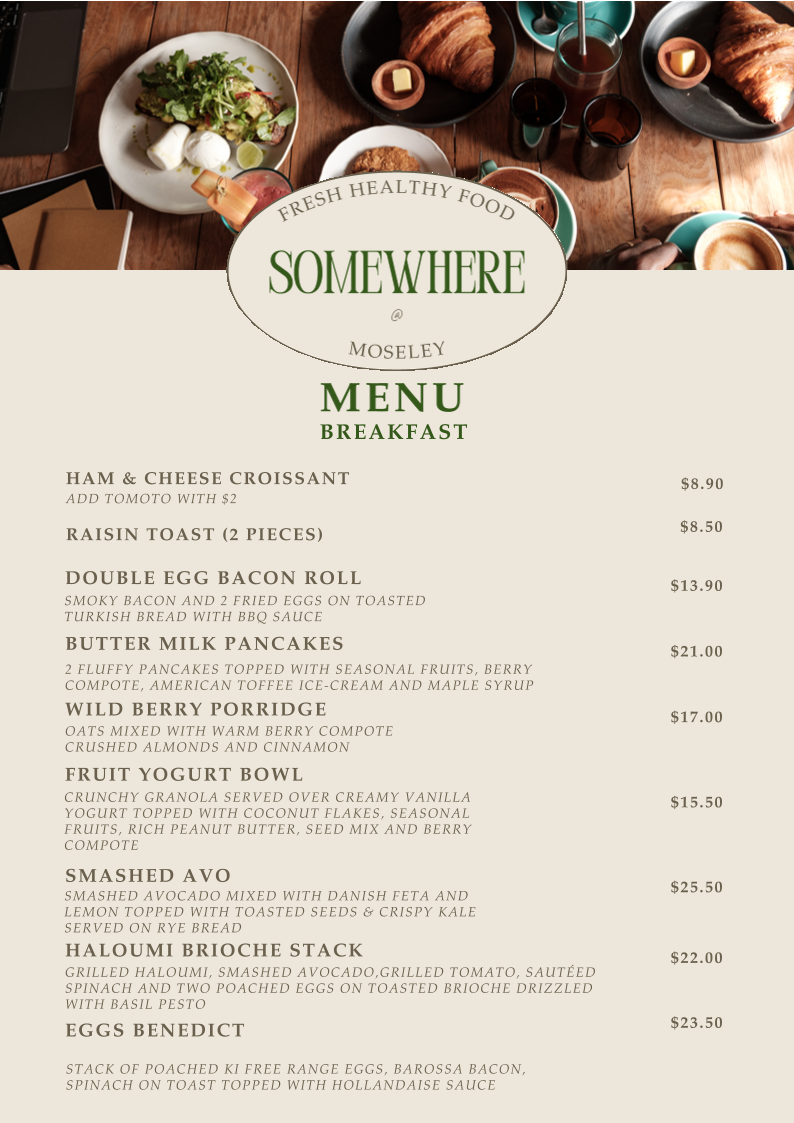 Menu, Somewhere @ Moseley