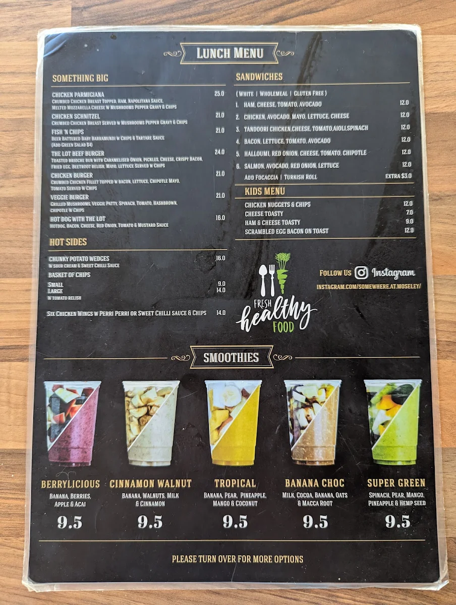 Menu, Somewhere @ Moseley