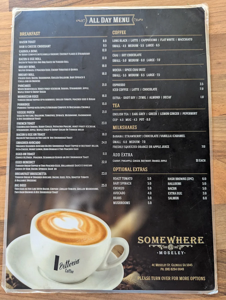 Menu, Somewhere @ Moseley