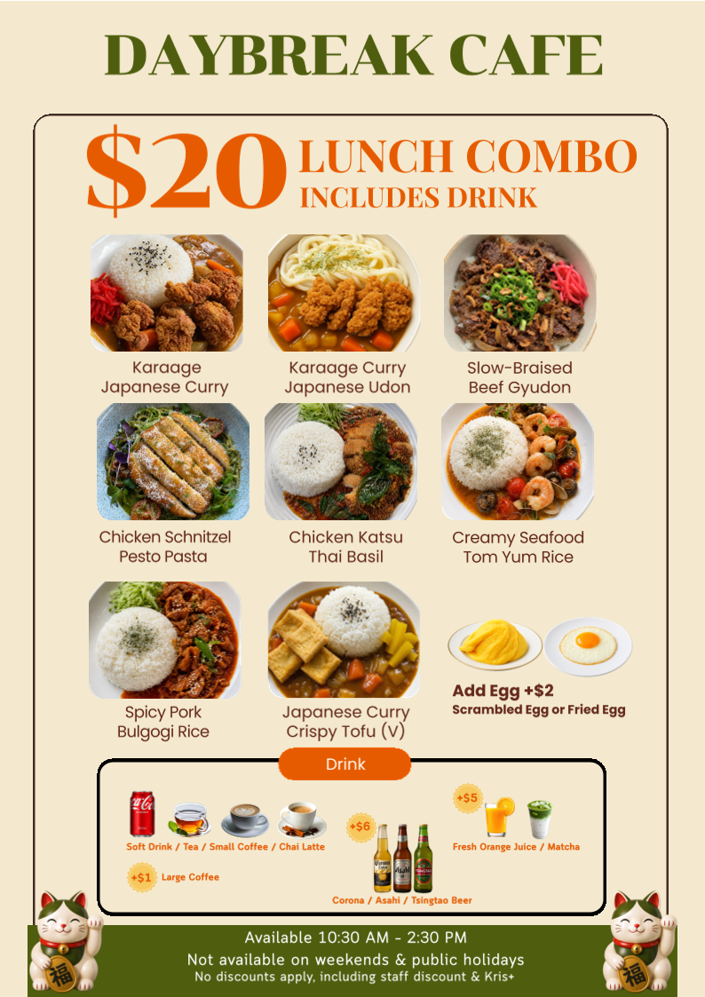 Menu, Daybreak Cafe