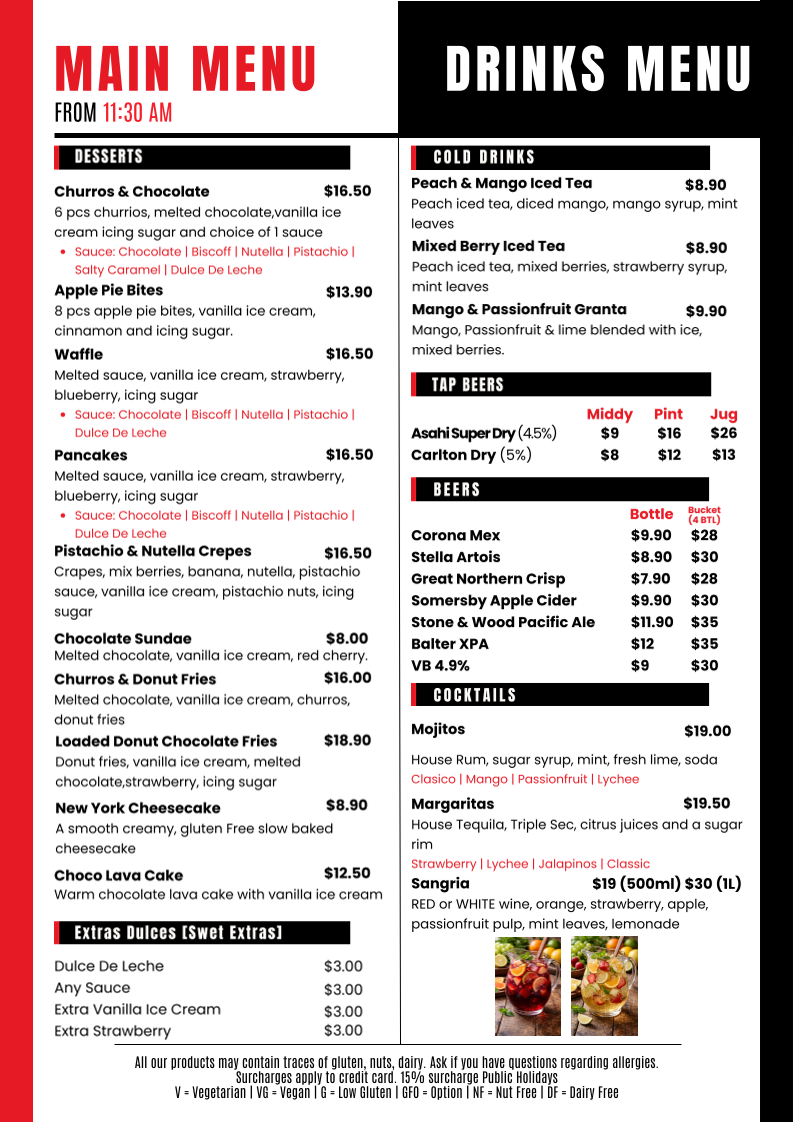 Menu, Cuban Corner Parramatta