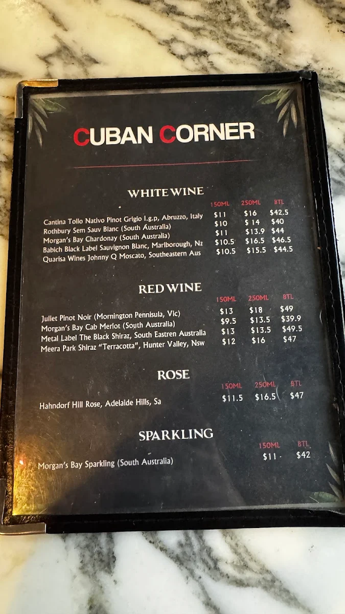 Menu, Cuban Corner Parramatta