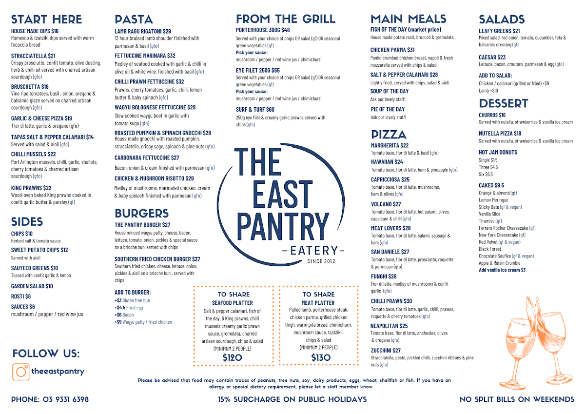 Menu, The East Pantry