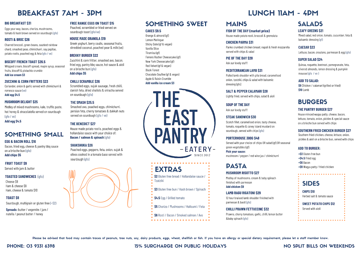 Menu, The East Pantry