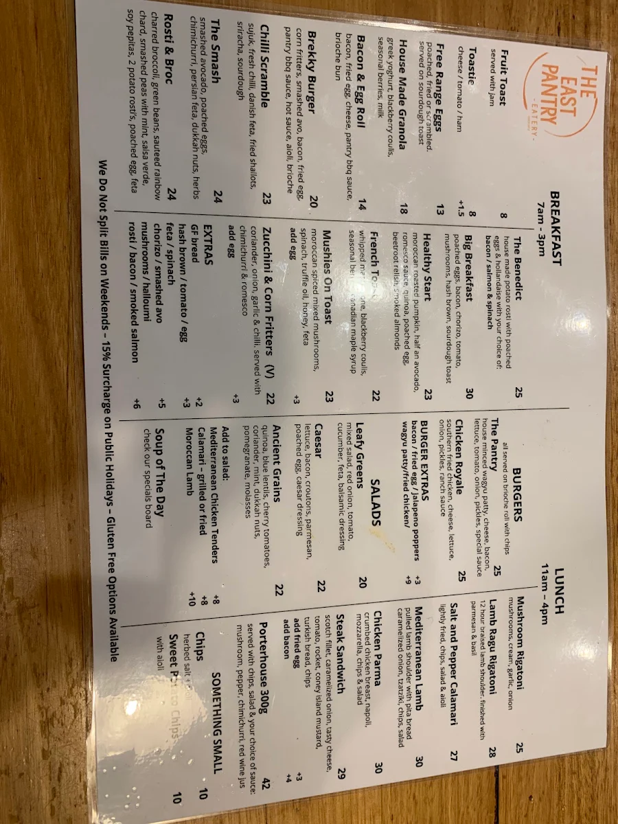 Menu, The East Pantry