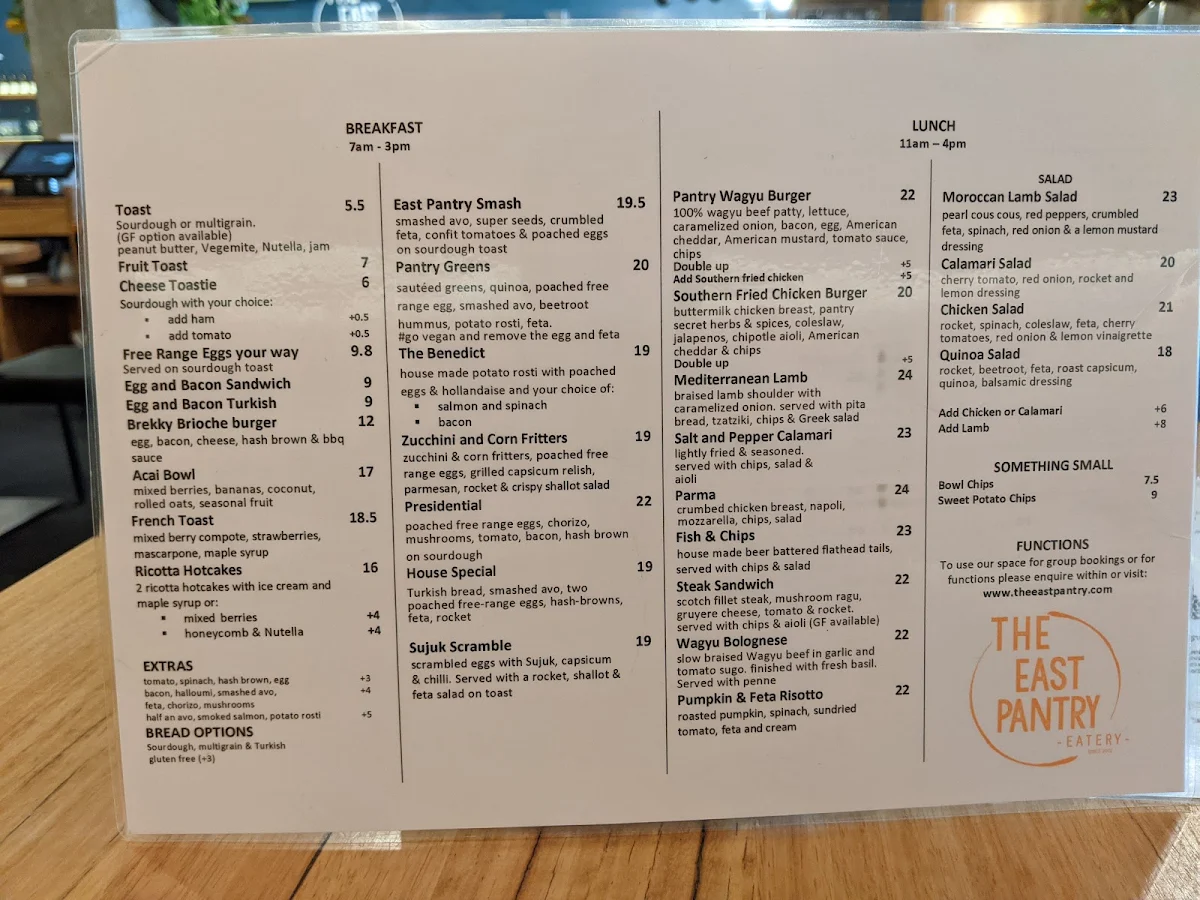 Menu, The East Pantry