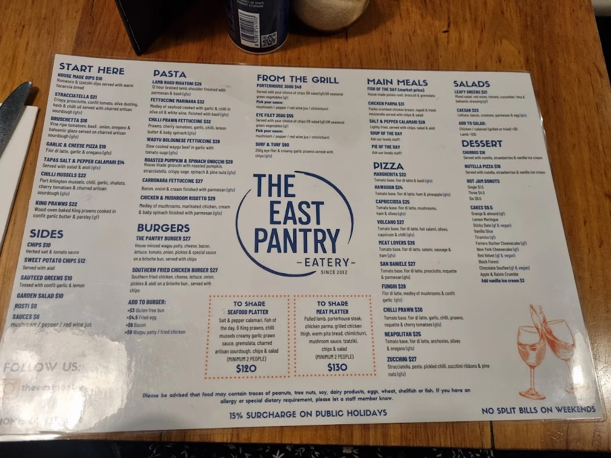Menu, The East Pantry