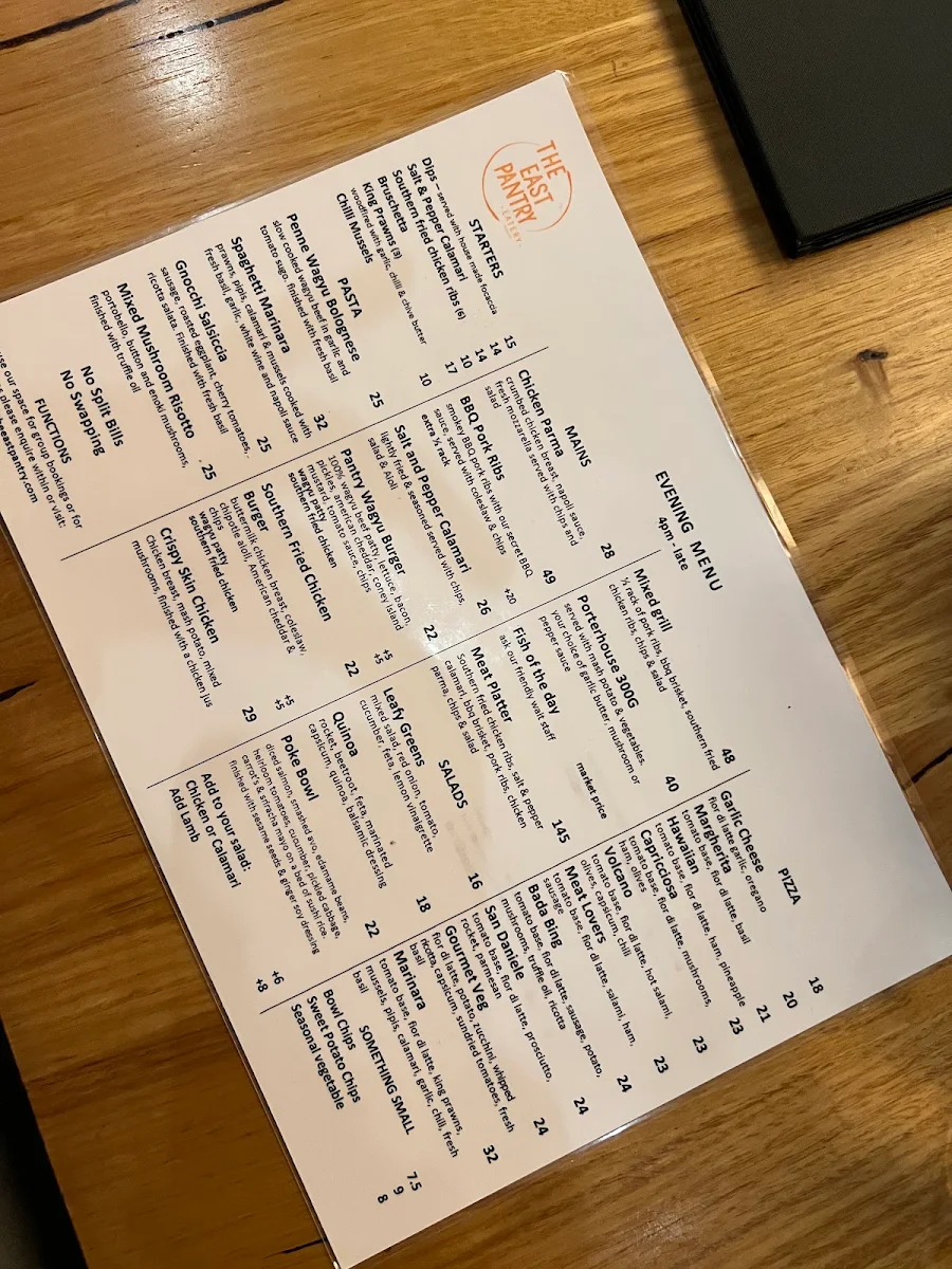 Menu, The East Pantry