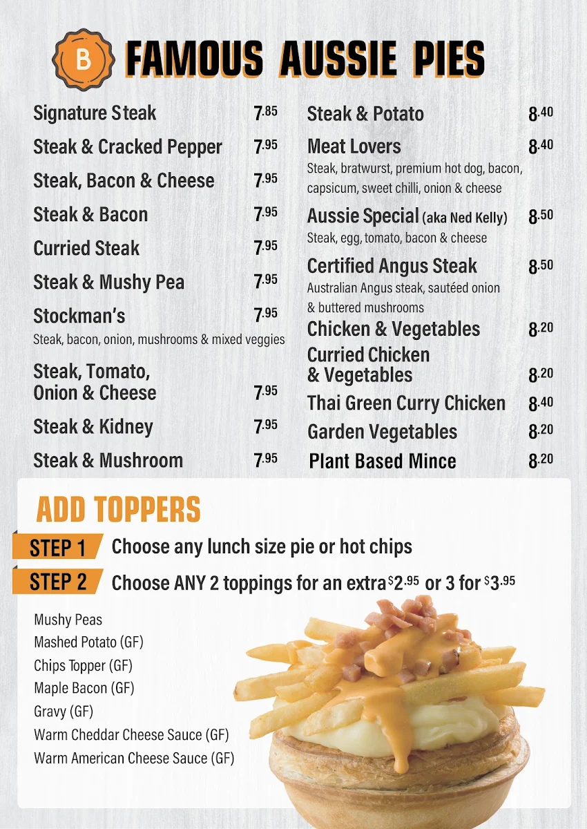 Menu, Beefy's Traveston