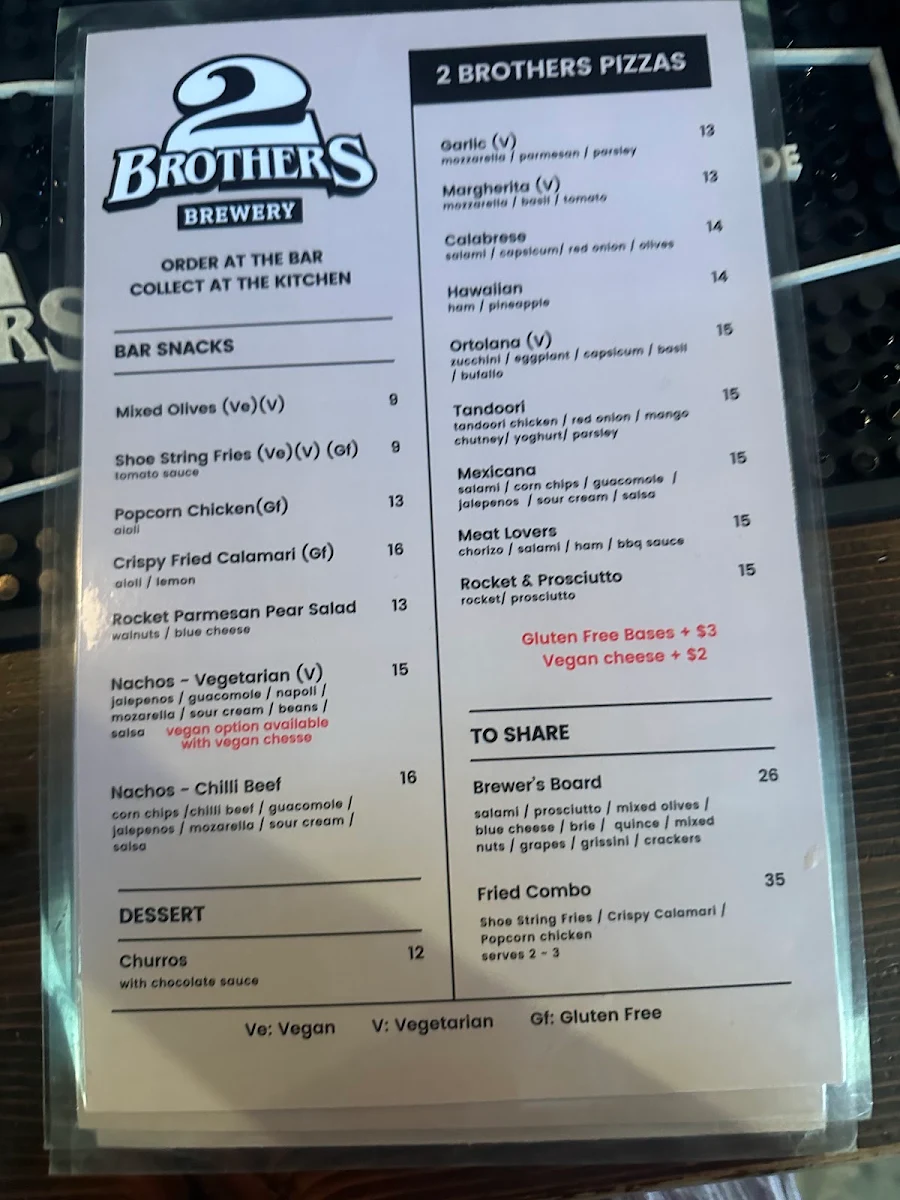 Menu, 2 Brothers Brewery