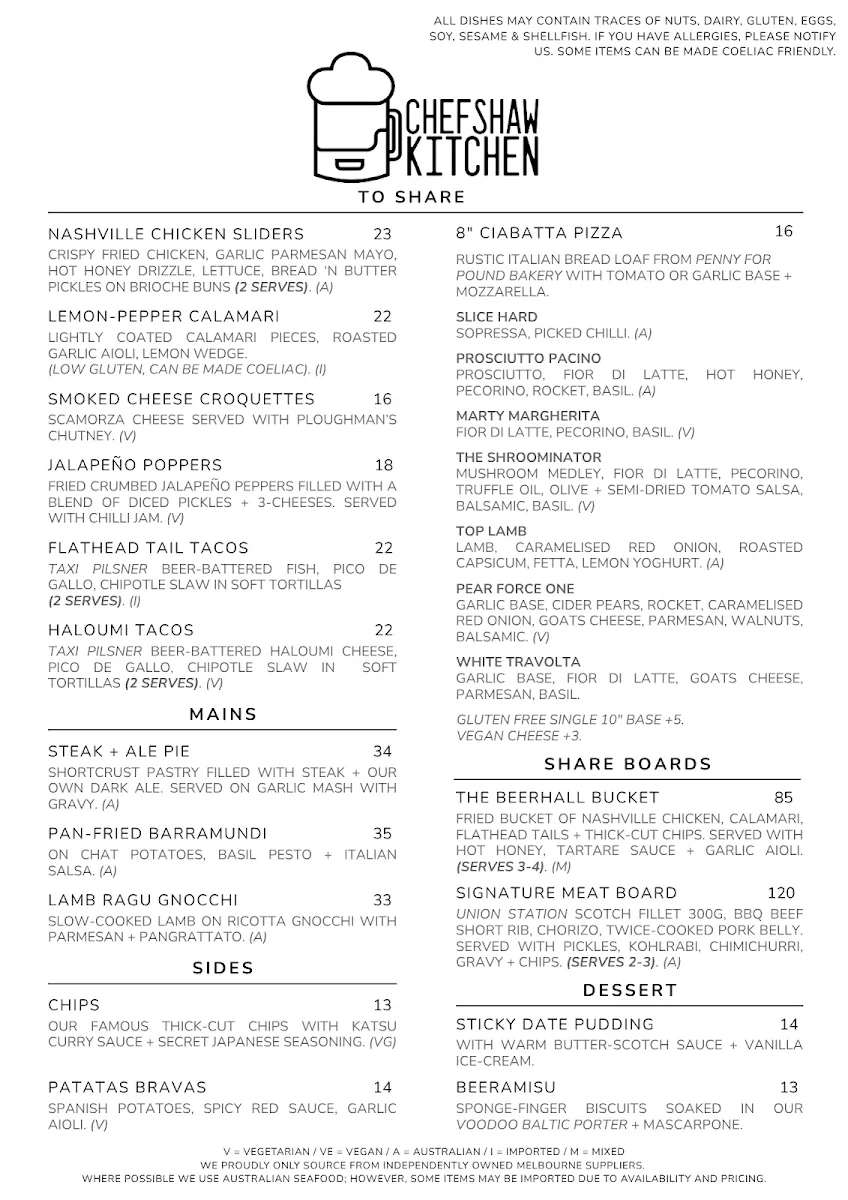 Menu, 2 Brothers Brewery