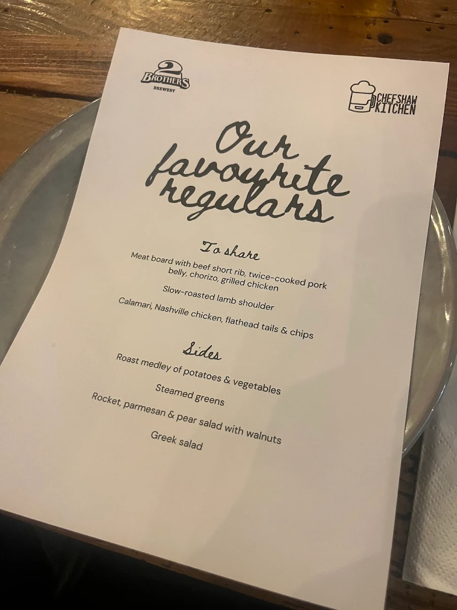 Menu, 2 Brothers Brewery