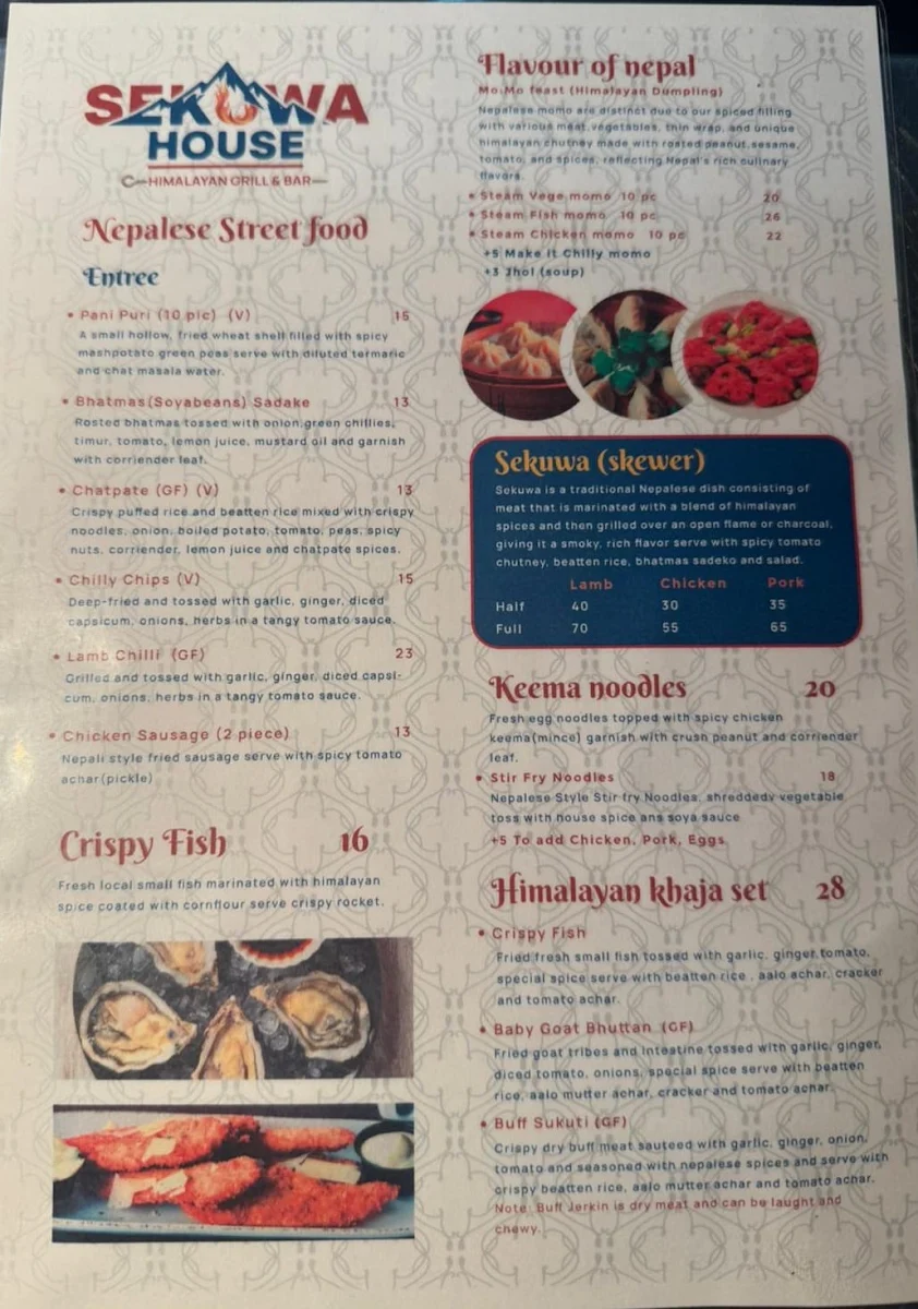 Menu, Sekuwa House