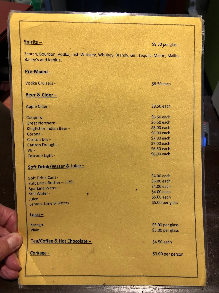 Menu, Khatti's Curry Lounge - Sale