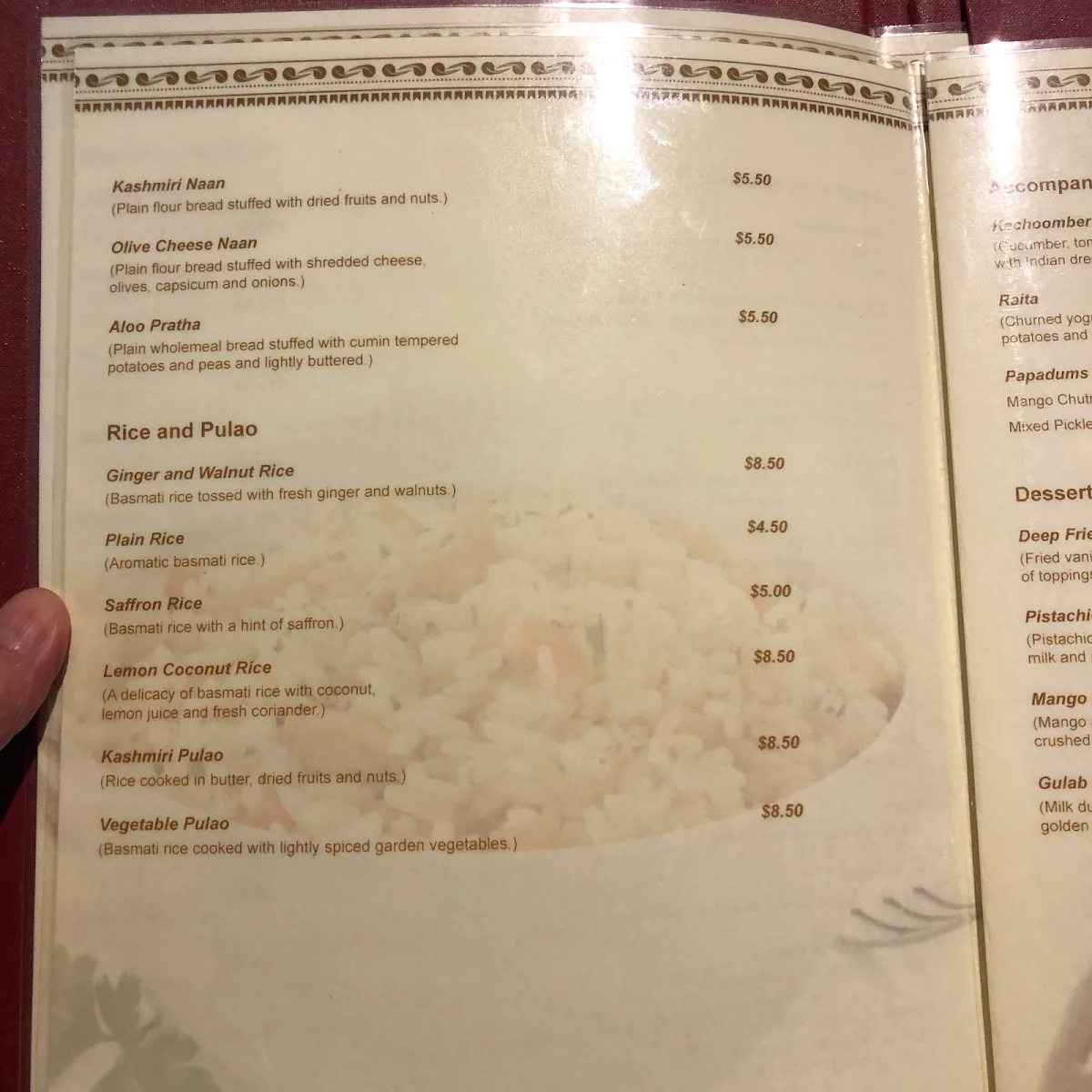 Menu, Khatti's Curry Lounge - Sale