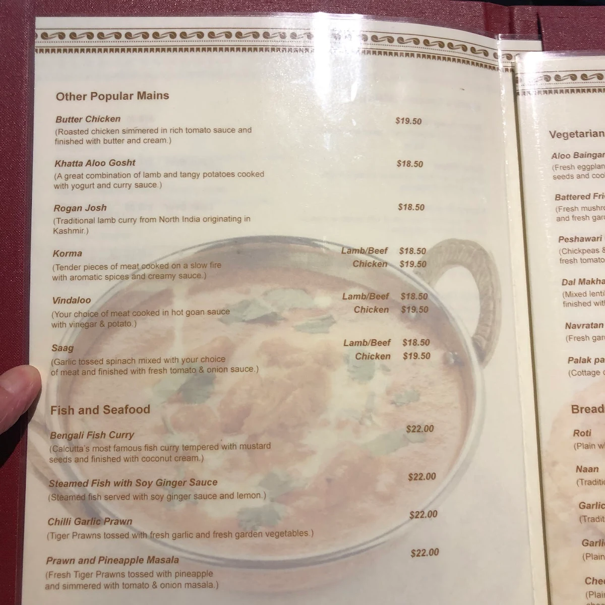 Menu, Khatti's Curry Lounge - Sale