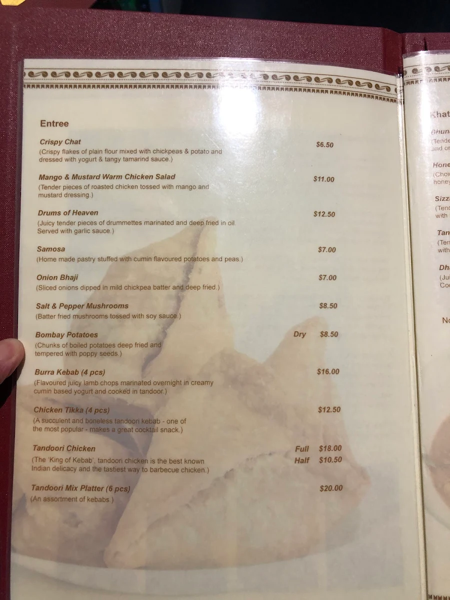 Menu, Khatti's Curry Lounge - Sale
