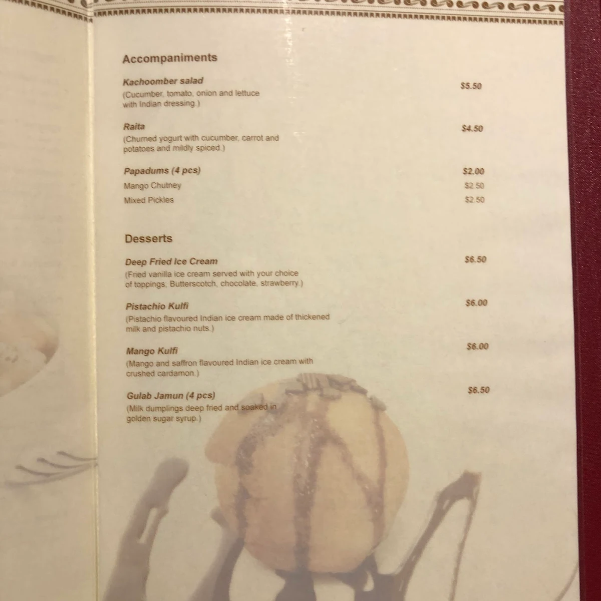 Menu, Khatti's Curry Lounge - Sale