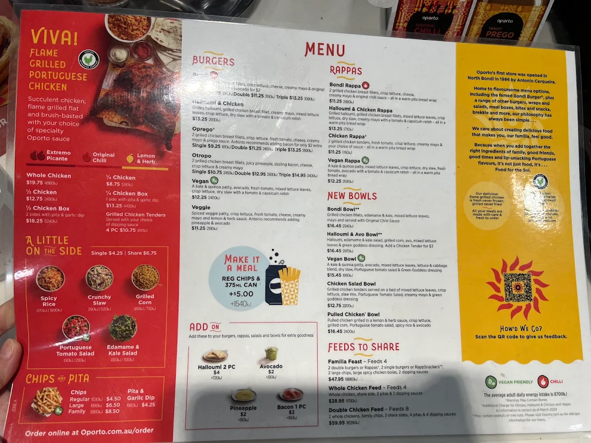Menu, Oporto Marrickville
