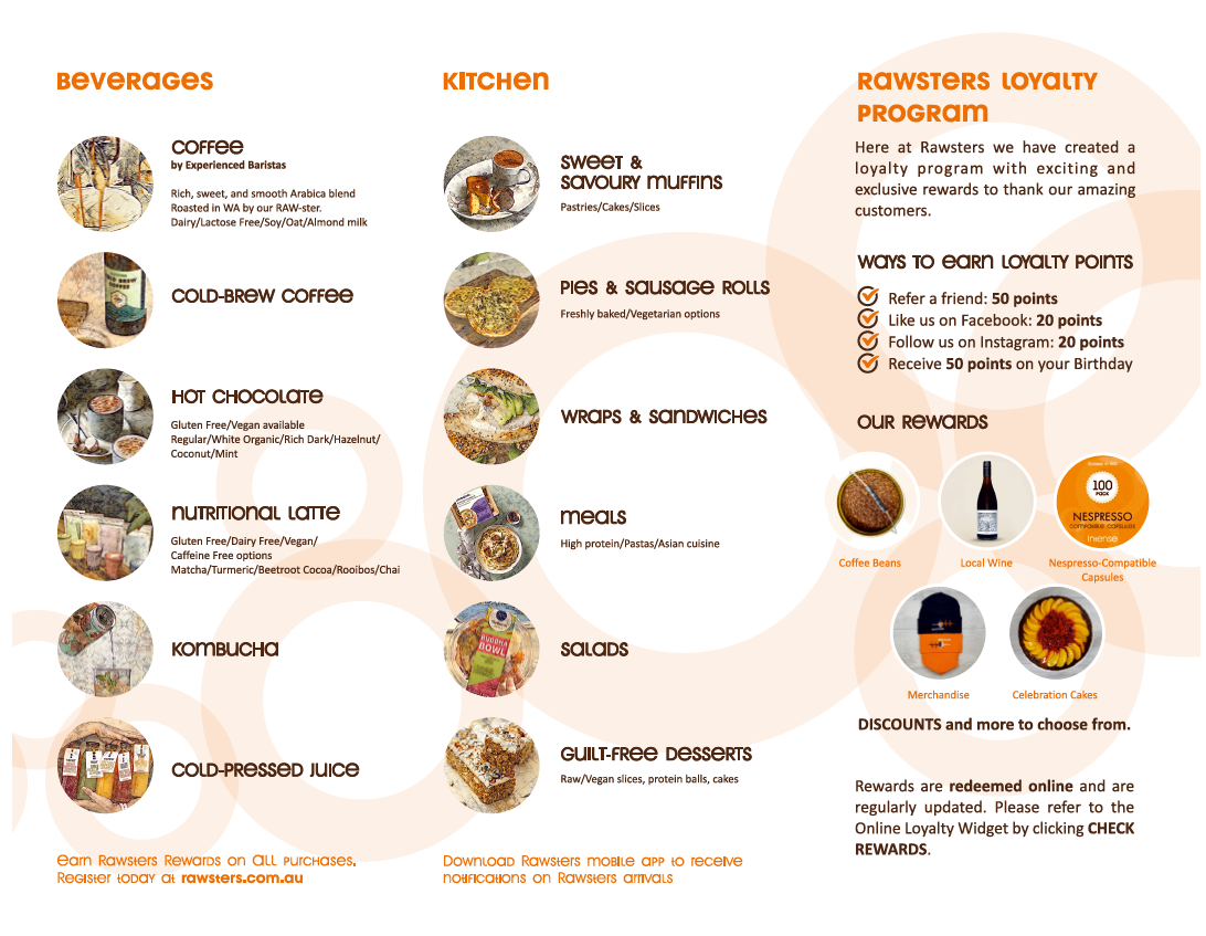 Menu, Rawsters Mobile Cafe