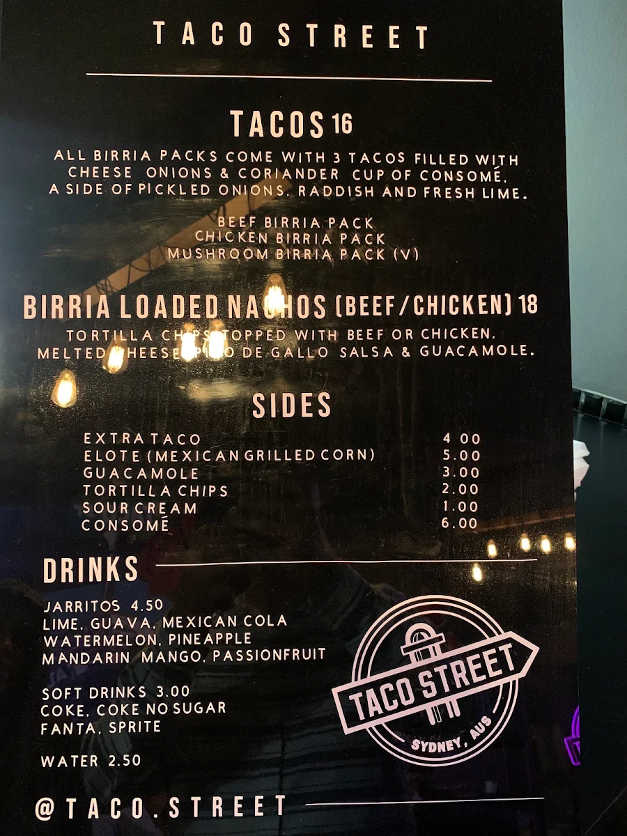 Menu, Taco Street Beverly Hills