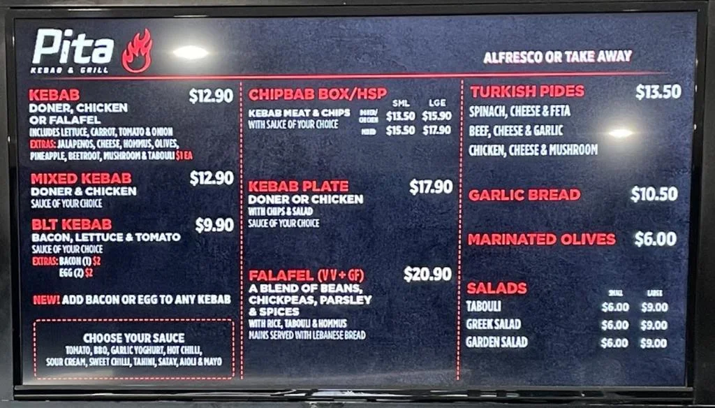 Menu, Pita Kebab & Grill