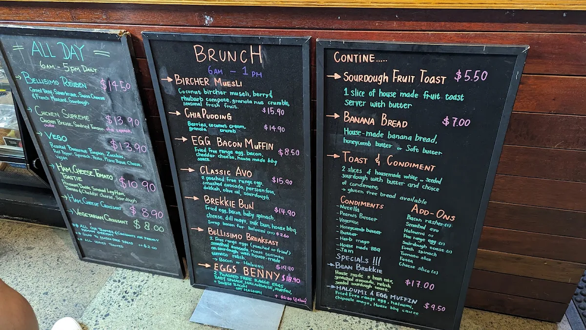 Menu, Bellissimo Coffee