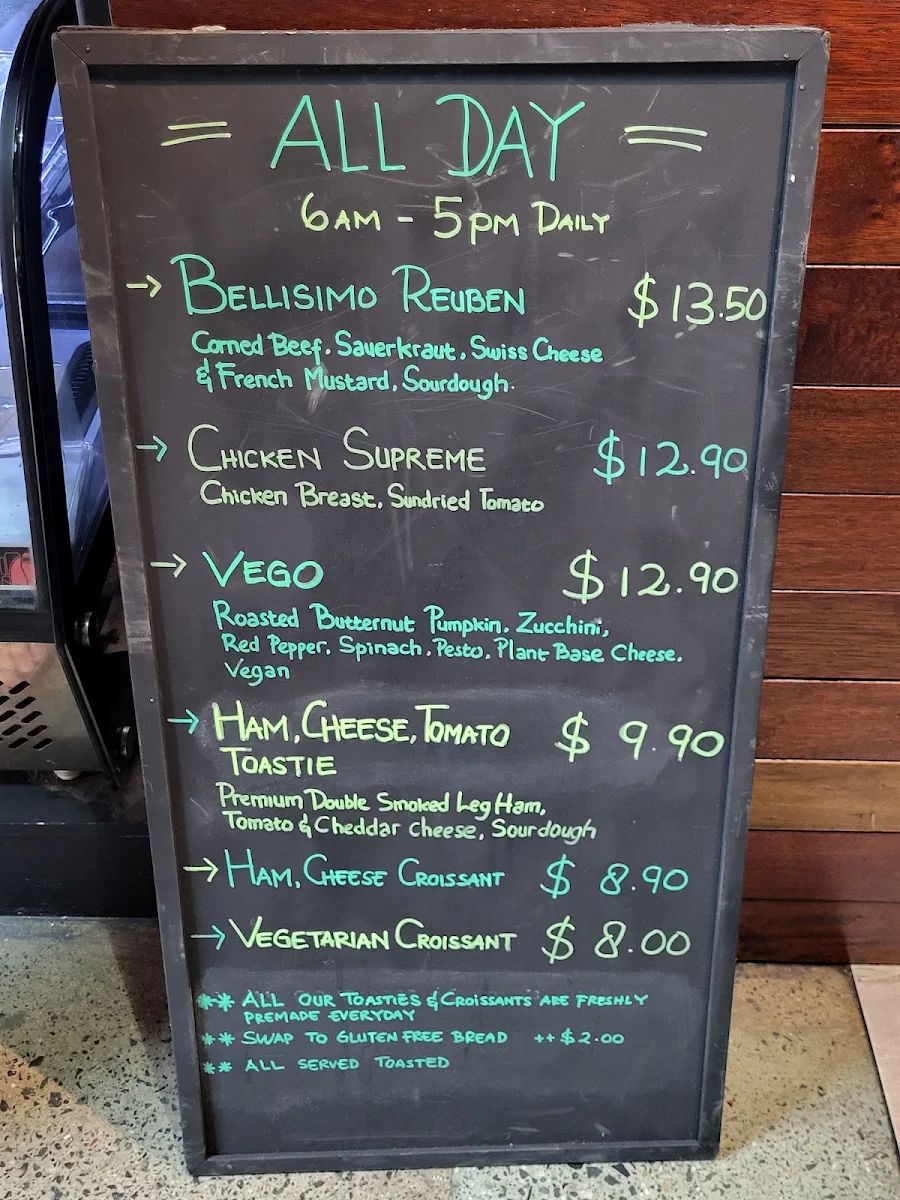 Menu, Bellissimo Coffee