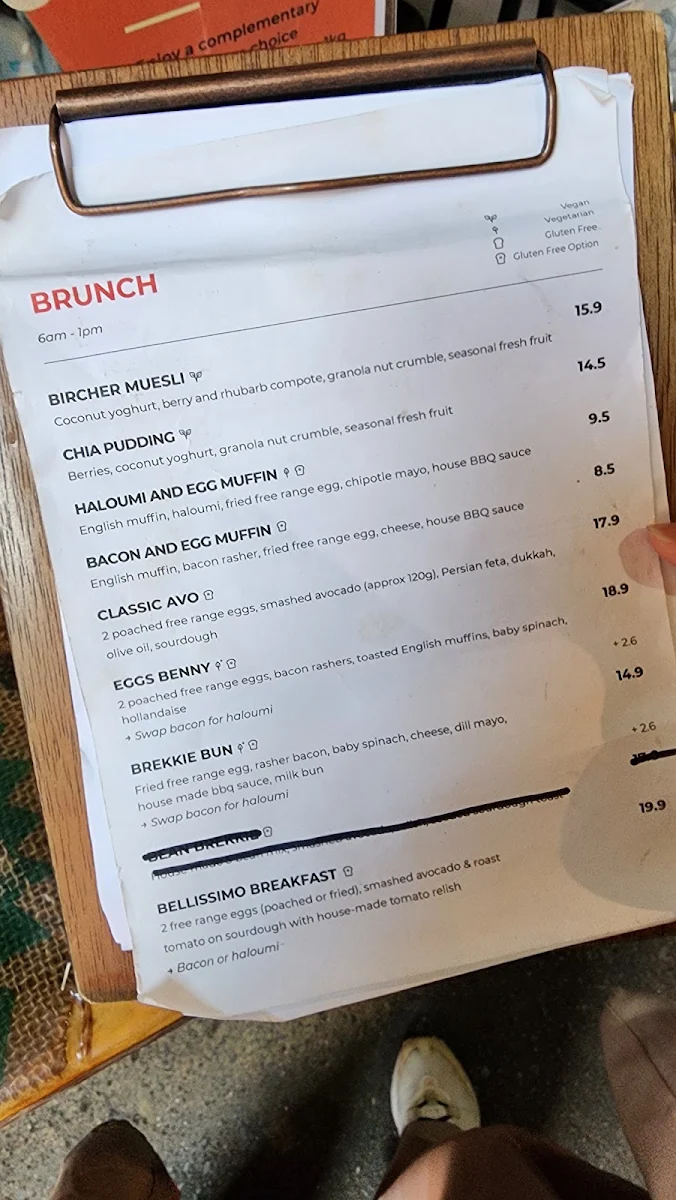 Menu, Bellissimo Coffee